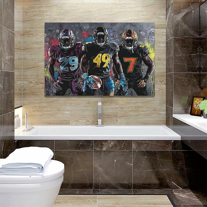 Large Football Wall Art for Living Room, Framed Oversized Graffiti Sport Wall Decor Cool Canvas Painting Pictures for Men Modern Artwork for Living Room Bathroom Bedroom Office Dining Room 60"x30"