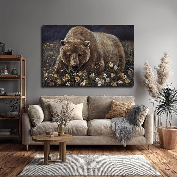 LEVERUP Large Nature Wall Art Bear Canvas Wall Pictures Colorful Home Decor for Living Room Bedroom Hotel 32×48 Inch Modern Hallway Decorations