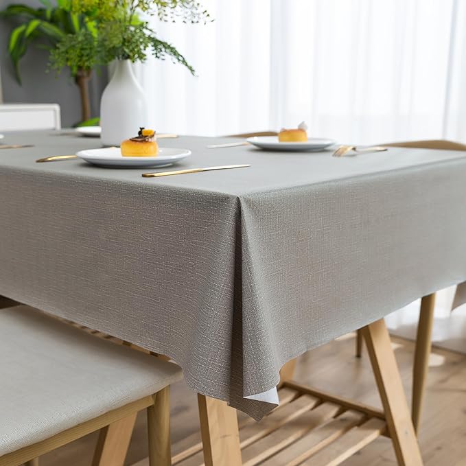 Rectangle Table Cloth,100% Waterproof Tablecloth Oil Proof Spill Proof Vinyl Table Cloth, Wipe Clean Plastic Table Cover for Dining, Camping, Indoor and Outdoor 54" x 120",Grey
