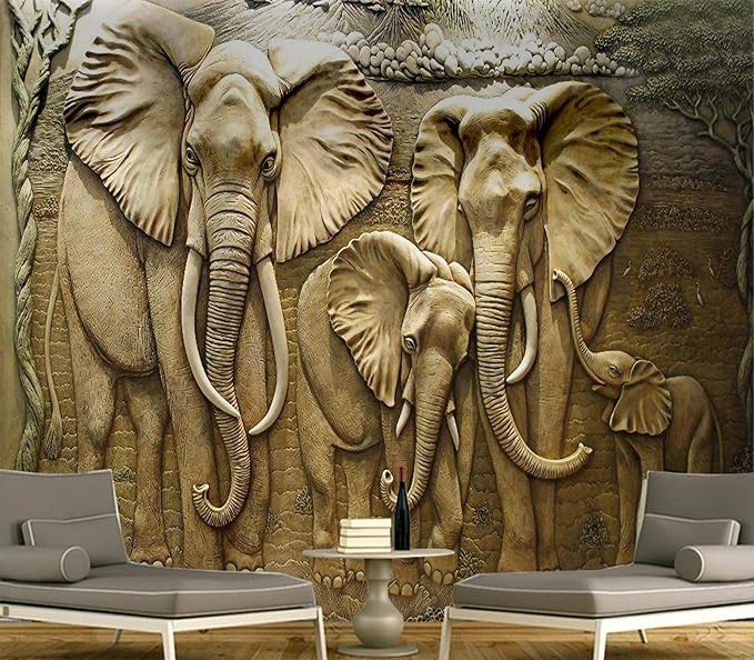Cliouar-Elephant Art,Harmonious Family,Mural Wallpaper Peel and Stick 137" x 102"
