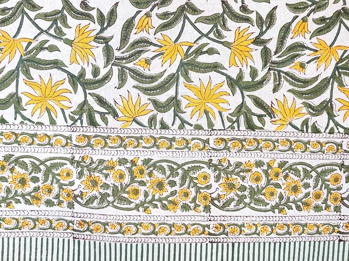 ATOSII 'Noor' 100% Cotton Boho Square Tablecloth, Handblock Floral Print Linen Table Cloth for Dining Table I Tabletop I Parties/Outdoor I Wedding I Spring/Summer (60" X 60")