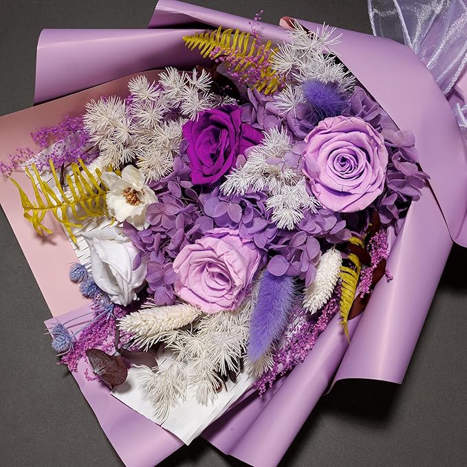 Flowers Gifts for Mom, Flower for Delivery, Preserved Roses Bouquets, Birthday Gifts for Women, Mothers Day Flowers for Wife (Purple)