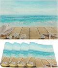 Beach Placemats Set of 4 Summer Nautical Coastal Seashell Art Printed Dining Table Mats for Restaurant Home Kitchen Holiday Decor 12x18in