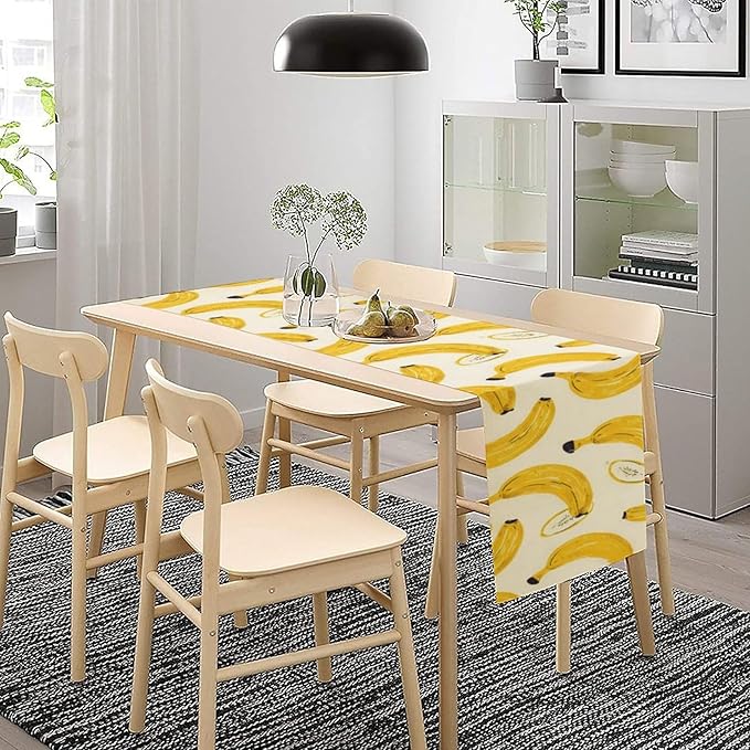 Banana Table Runner, Kitchen Dining Table Decor, Watercolor Tropical Fruit Palm Leaves Table Runners for Indoor Outdoor Home Farmhouse Holiday Wedding Birthday Party Decoration, 13 x108 in