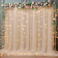 10x8ft Champagne Tulle Backdrop Curtain with Lights String for Parites, Sheer Backdrop Curtains for Wedding Baby Shower Birthday Party Photo Shoot Decorations