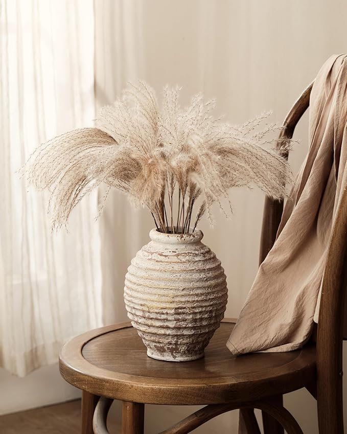Ceramic Rustic Vase for Decor - 8.4Inch Farmhouse Vases - Decorative Vase for Home Decor, Boho, Wabi-sabi - Oatmeal Milkshake