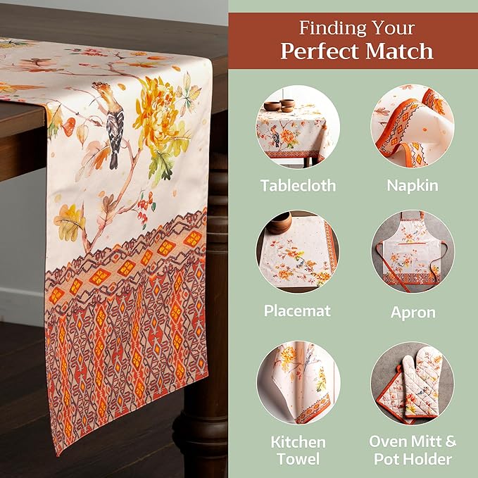 Maison d' Hermine Table Runner 100% Cotton Double Layer Table Runners 72 inches Long for Thanksgiving Christmas Decorations Home Kitchen Dining Party Wedding (Kelim - Prairie, 14.5" x 72")