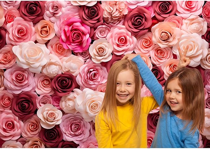 Pink and White Roses Background for Wedding Ceremony or Valentine's Day Flowers Wall Photography Backdrop Anniversary Birthday Wedding Baby Shower Background Children Adults Studio Prop 8x6ft