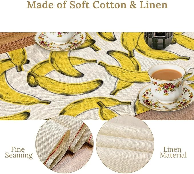 Banana Fruit Table Runner, Kitchen Dining Table Decor, Watercolor Tropical Fruit Palm Leaves Table Runners for Indoor Outdoor Home Farmhouse Holiday Wedding Birthday Party Decoration, 13 x70 Inch