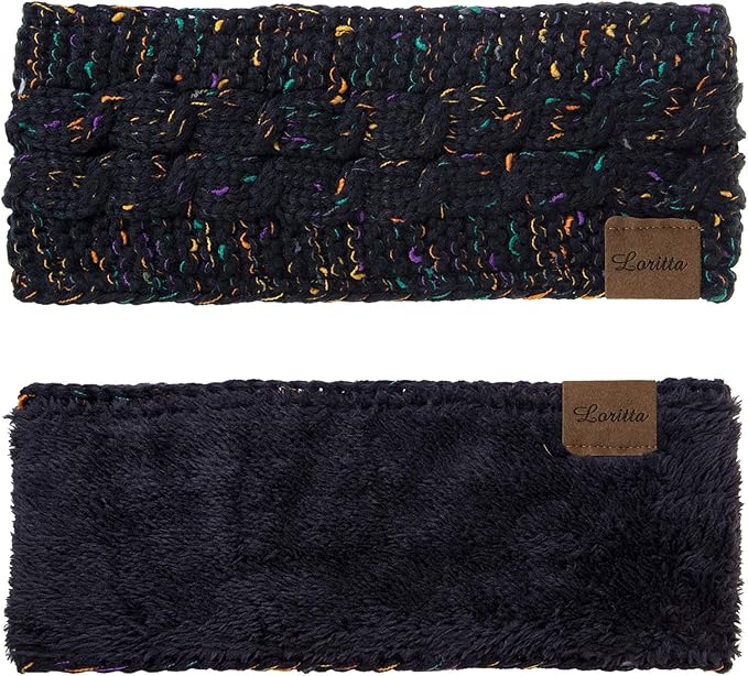 Loritta Womens Ear Warmers Headbands Winter Warm Fuzzy Cable Knit Head Wrap Fleece Lined Gifts