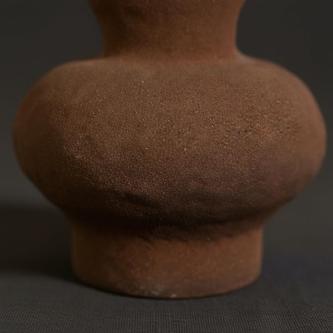 5.5IN Rustic Farmhouse Ceramic Vase Home Decor, Vintage Stoneware Clay Pottery Terracotta Textured for Modern Farmhouse, Living Room, Office Desk Table Shelf,(Brown)