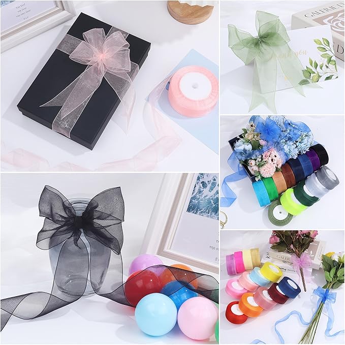 1-1/2 Inch x 50 Yards Sheer Organza Ribbon Chiffon Ribbon for Gift Wedding Flower Bouquet Wrapping Decorations Crafts (Pink)