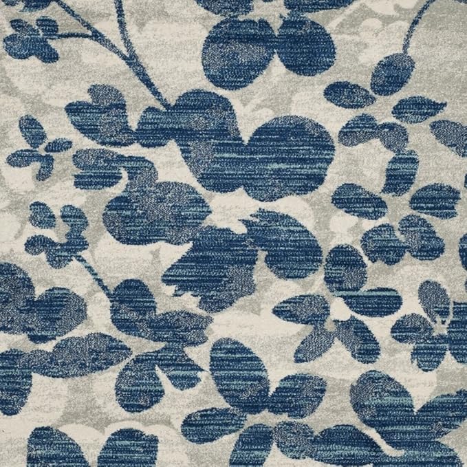 SAFAVIEH Evoke Collection 4' x 6' Grey/Light Blue EVK236J Floral Non-Shedding Living Room Bedroom Accent Rug