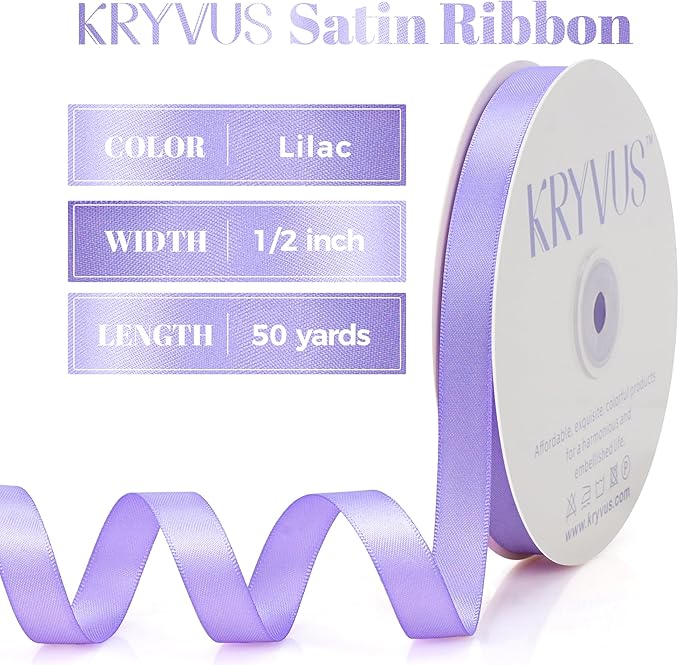 Lilac Satin Ribbon, 1/2 Inch X 50 Yards, Premium Polyester, Wedding & Special Occasions, Purple