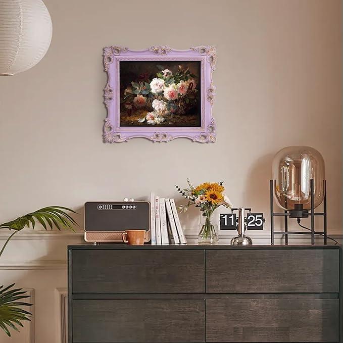 SIMON'S SHOP 8x10 Picture Frame for Wall and Table-top, Vintage Picture Frames 8x10, Rococo Style Lilac Photo Display Vertical or Horizontal