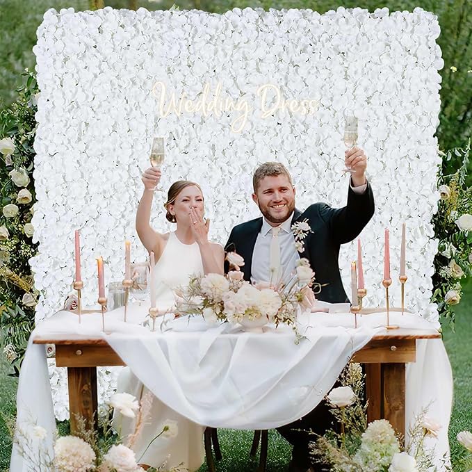 Flower Wall Panels White Backdrop: Artificial Flower Wall Backdrop 3.75ft x 7.5ft Hydrangea Floral Wall for Wedding Party Decoration (18 Pcs 15 x 15 Inch)