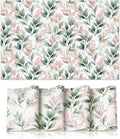 Linen Fabric Watercolor Botanical Placemats Set of 4 - Non-Slip Table Mats for Dining, Elegant Pink Berries & Green Leaves Design, Heat-Resistant Kitchen Decor, Farmhouse & Modern Home Décor