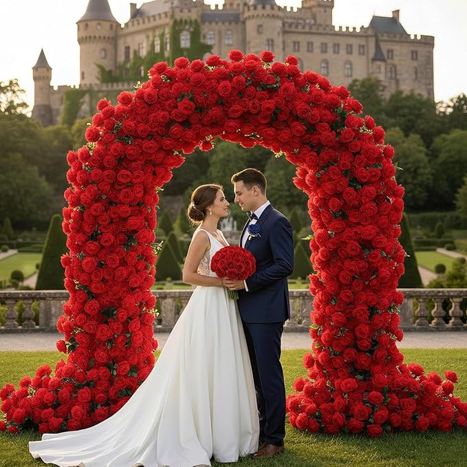 52 PCS Red Roses Artificial Flowers, Fake Red Rose Bouquet, Artificial Silk Red Roses with Stems for Wedding Flowers Decoration, Valentines Day Mothers Day, Bridal Bouquet Roses