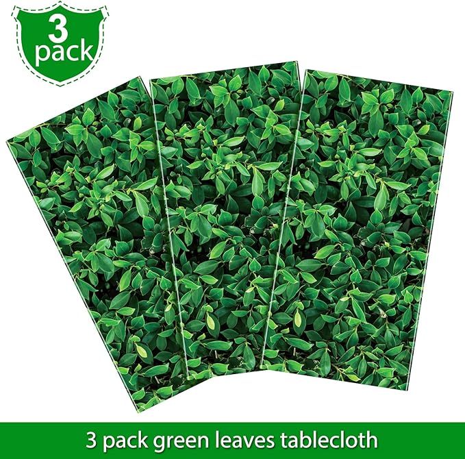 Tatuo 3 Pieces 54 x 108 Inches Jumbo Green Leaves Photography Leaf Backdrop 3D Waterproof Tree Leaves Background Photo Booth Prop Green Leaf Tablecloths for Baby Shower Birthday Party Decoration