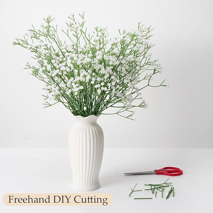20Pcs Babys Breath Artificial Flowers Bulk, 12Pcs Fake Red Roses, DIY Wedding Flowers Bouquet, Realistic Faux Silk Flowers for Home Table Decor
