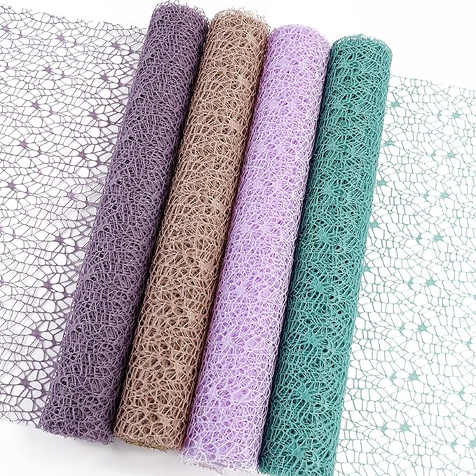 Korean Jacquard Net Mesh Openwork Floral Wrapping Paper 1 Roll Florist Supplies Flower Bouquet Wrapping Paper Floral Supplies for Fresh Flowers, 50cm x 5 Yard (Cherry Blossom Powder)