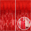 2 Pack Red Streamers Party Backdrop Christmas Decorations Foil Fringe Backdrop Curtains Carnival Casino Theme Birthday New Year Holiday Celebration Bachelorette Party Decorations Supplies