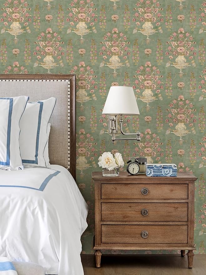 Orainege Vintage Floral Wallpaper Peel and Stick Wallpaper Removable Modern Contact Paper 16.9inx196.8in Self Adhesive Wall Paper for Bedroom Bathroom Shelf Liner Decor Papel Tapiz para Pared
