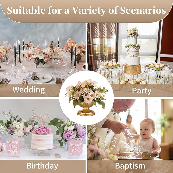 Sziqiqi Gold Urn Vase for Flowers - Wedding Table Decoration Centrepieces Set of 2 Vintage Metal Vases for Artificial Flowers Small Hammered Vase for Birthday Party Christmas Anniversary
