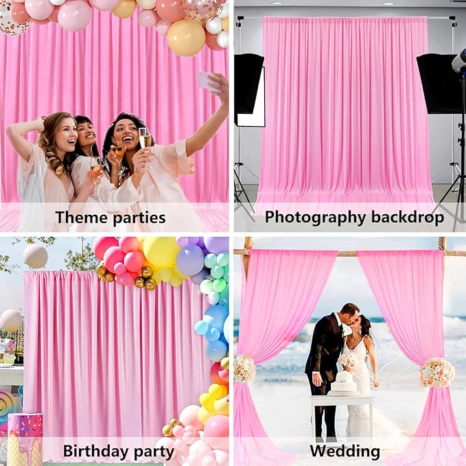 10 x 10 Feet Pink Backdrop Curtain for Partie, Background Curtains for Photoshoot, Birthday, Wedding, Halloween, Thanksgiving, Christmas, New Year Party Decorations 5Ft x 10Ft, 2 Panels