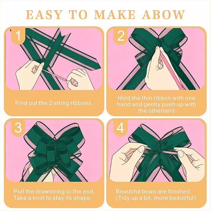 24PCS Emerald Green Pull Bows for Gift Wrapping, 6" Large Pre-Tied Decorative Bows for Christmas, Wedding, Birthday, Party Decors, Reusable Instant Floral Decors for Gifts, Bouquets, Baskets