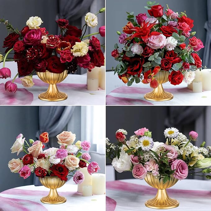 Sziqiqi Gold Flower Arrangement Pots for Centerpiece Table Decorations Metal Vase Urn Planter Decor for Home Wedding Party Christmas (3.7IN-10PCS, Gold)
