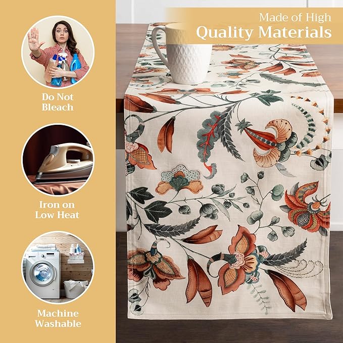 Maison d' Hermine Table Runner 100% Cotton Double Layer Table Runners 72 inches Long for Thanksgiving Christmas Decorations Home Kitchen Dining Party Wedding (Dalida, 14.5" x 72")