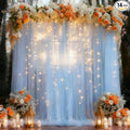 10×10ft Blue Tulle Backdrop Curtain with Lights String for Parties, Sheer Photo Curtain Backdrop Drapes for Wedding Party Photography Backgrounds