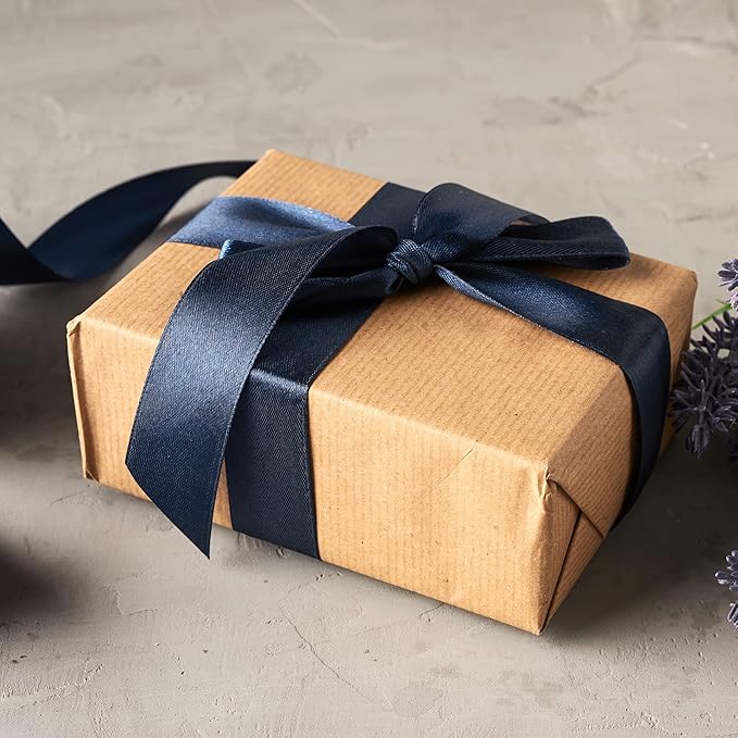 LIUYAXI Navy Blue Double Faced Satin Ribbon, 3/8" X Continuous 25 Yards, Ribbons Perfect for Gift Wrapping Bows Bouquet Wedding Decor DIY Craft and More