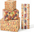 SHUCHING Birthday Gift Kraft Wrapping Paper Roll, Balloons Stars Pattern for Kids Girl Boy, Perfect for Birthday Party, Baby Shower, 3 Rolls, 17 Inch X 9.8 Feet per Roll