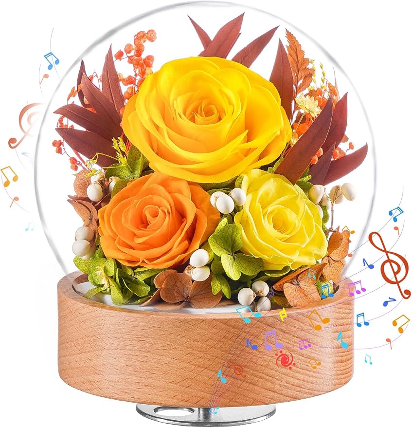 Eterfield Flowers for Delivery Prime, Christmas Preserved Roses Gifts for Women - Forever Flower in Glass Dome Birthday Gifts for Mom Wife Grandma Her Valentine’s Day (Yellow, Sphere)
