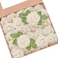 Artificial Flowers, 50pcs Artificial Rose for DIY Wedding Bouquets Centerpieces Arrangements, Champagne Foam Rose with Stem for Bridal Shower Party Home Decorations