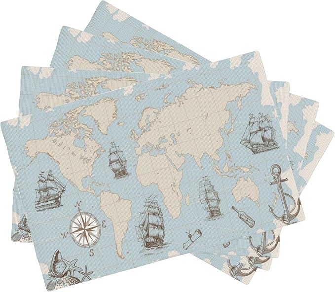 Vintage World Map Placemats Set of 4, Placemats for Dining Table,Heat Resistant Stain Resistant Wipeable Table Mats for Kitchen Dining Holiday Party Home Decor,12x18 Inch
