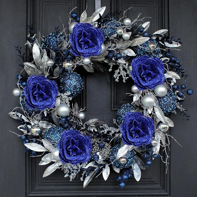 Glitter Roses,30PCS Royal Blue Flowers Artificial Roses with Stems for Wedding Bouquet Party Christmas Home Decor(Royal Blue)