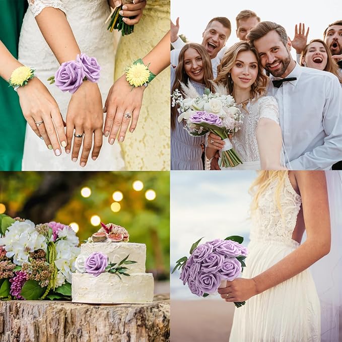 JOYLEX Artificial Flowers Realistic Roses, Real Looking Fake Roses with Stem for DIY Wedding Bouquets Centerpieces Bridal Shower Party Home Romantic Decorations (Light Purple, Regular 3" - 200pcs)