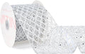 VATIN 4" Silver Christmas Ribbon, Silver Glitter Mesh Diamond Web Sequin Dots Wired Christmas Ribbon for Gift Wrapping Bow Making Wreath Supply-10 Yards