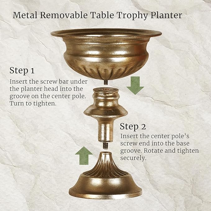 WORTH Small Urn Vases for Centerpieces Set of 2, Classic Metal Trumpet Flower Pots for Table, Bowl Vase for Wedding Party Event Home Deco (Golden, 7.8" Dia x 8.8" H)