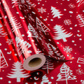 MAYPLUSS Christmas Red Wrapping Paper Roll - 17 Inch X 33 Feet - Luxury Metallic Shiny Red Christmas Tree and Snow Foil Roll Winter Holiday Gift Wrap Sheet for Party, DIY Crafts & Festive Decoration