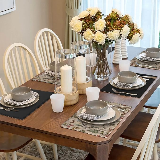 Mushroom Placemats Set of 4,Vintage Gothic Mushroom Fern Kitchen Place Mats Linen 12x18 Inch,Brown 4 PCS, Style-6