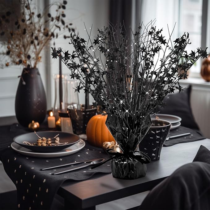 Crowye 3 Pieces Metallic Foil Spray Centerpiece Christmas Party Star Table Decoration Burst Centerpieces Fall Table Decor for Birthday New Year 2026 Party Holiday(Black)
