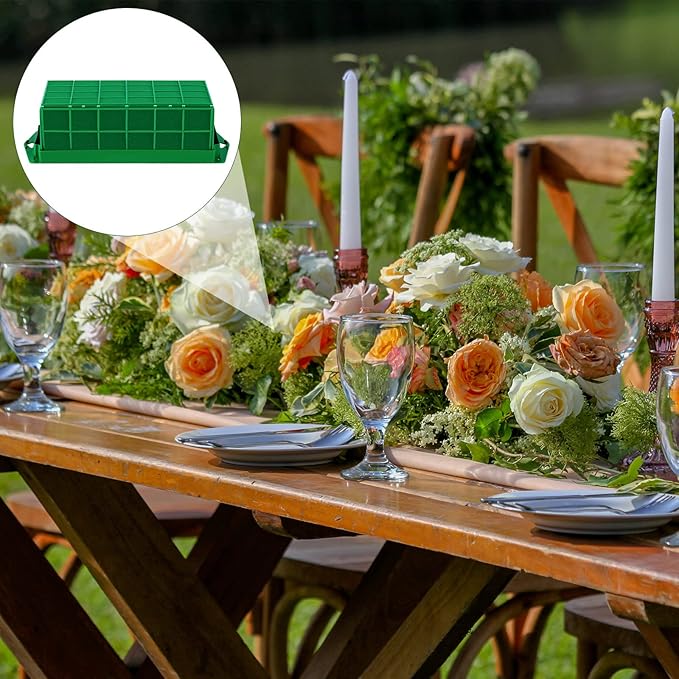 6 Packs Floral Foam Cage Rectangle Flower Cage Holders with Floral Foam Flower Arrangement Supplies for Fresh Flowers, Home Wedding Decorations, 11.8 x 4.3 x 3.1 Inches