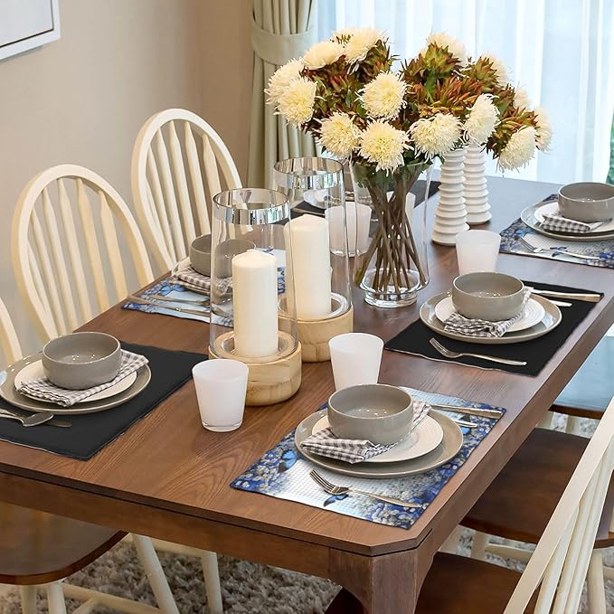 Blue Butterfly Flowers Placemats Set of 4,Spring Summer Flower Place Mats Washable for Kitchen Dining Table Heat Resistant Decorative Colth Table Mats 4 PCS, Style-3