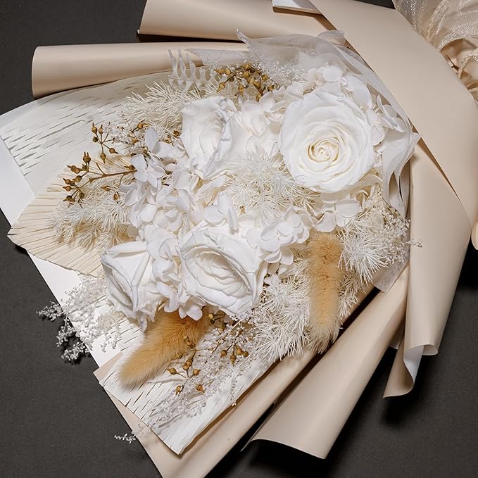 Flowers Gifts for Mom, Flower for Delivery, Preserved Roses Bouquets, Birthday Gifts for Women, Mothers Day Flowers for Wife (White)