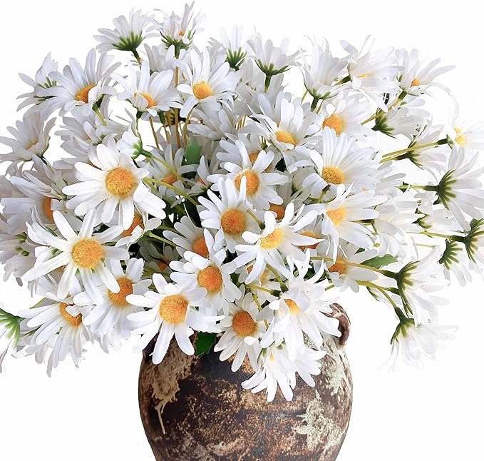 5 Bunches 16 inch - Realistic White Artificial Silk Daisy, Faux Wildflowers Bouquets with Stems for DIY Flower Arrangement Home Garden Wedding Decoration