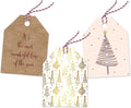 Pro Supply Global 24 Count of 2.5 Inch x 3 Inch Pre Strung Gold Christmas Trees Gift Tag Assorted Printed Designs on Large Cardstock Gift Hang Tags - Ideal to Use on Bags